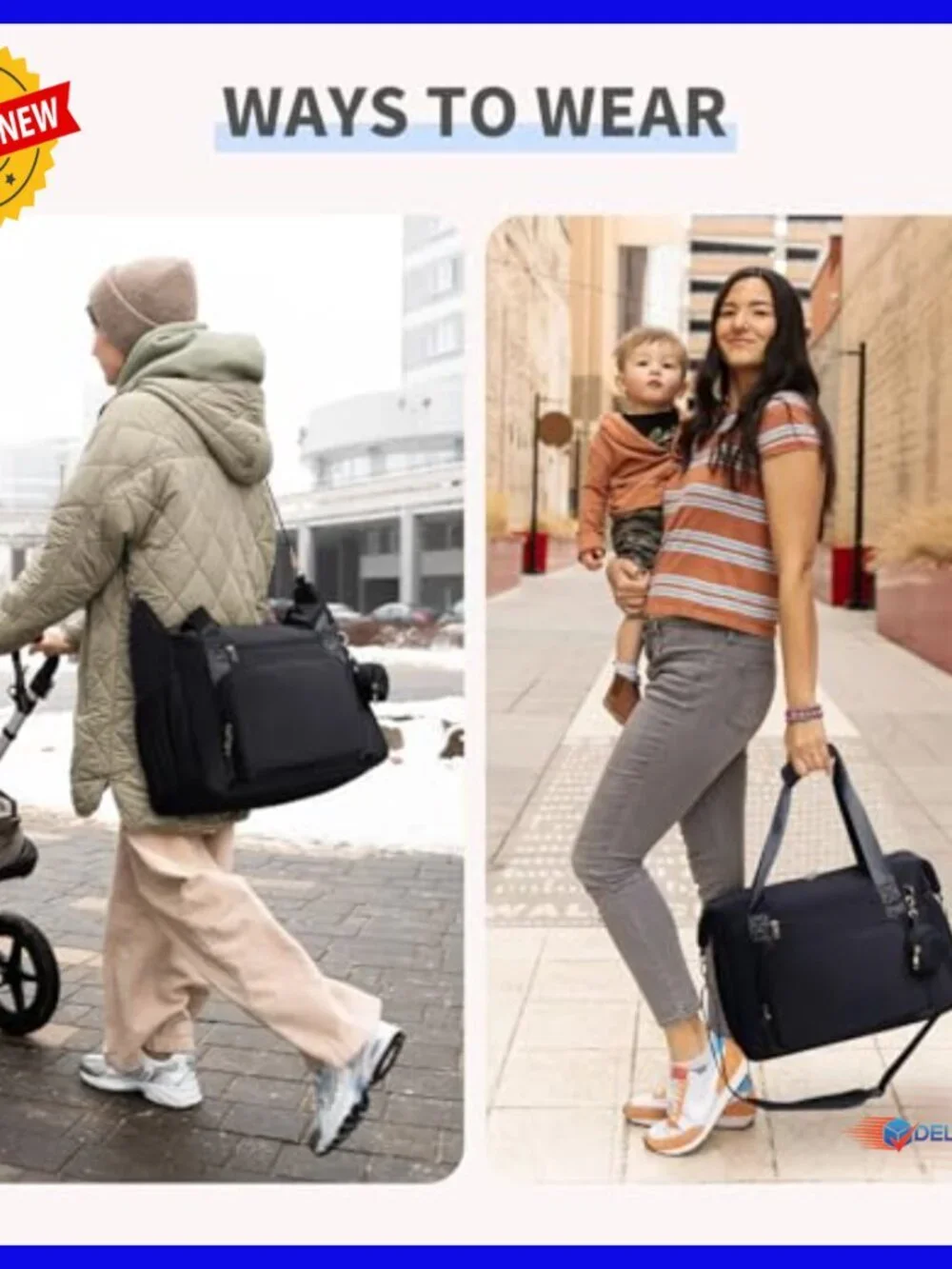 Large Neoprene Diaper Bag Tote with 16 Pockets Waterproof Travel Bag